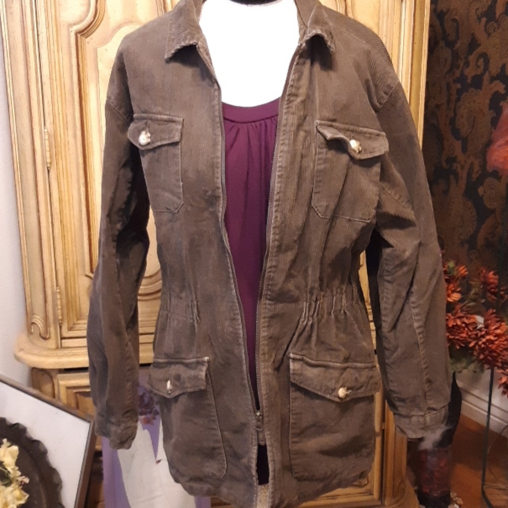 Womens Brown Corduroy Coat Merona Brown Sz L Winter Long Sleeve Super Warm